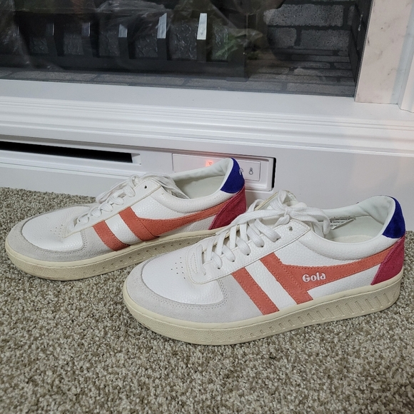 Gola Shoes - Gola Womens Grandslam Trident Sneaker White Coral Marine Blue Lace Up, Size 10